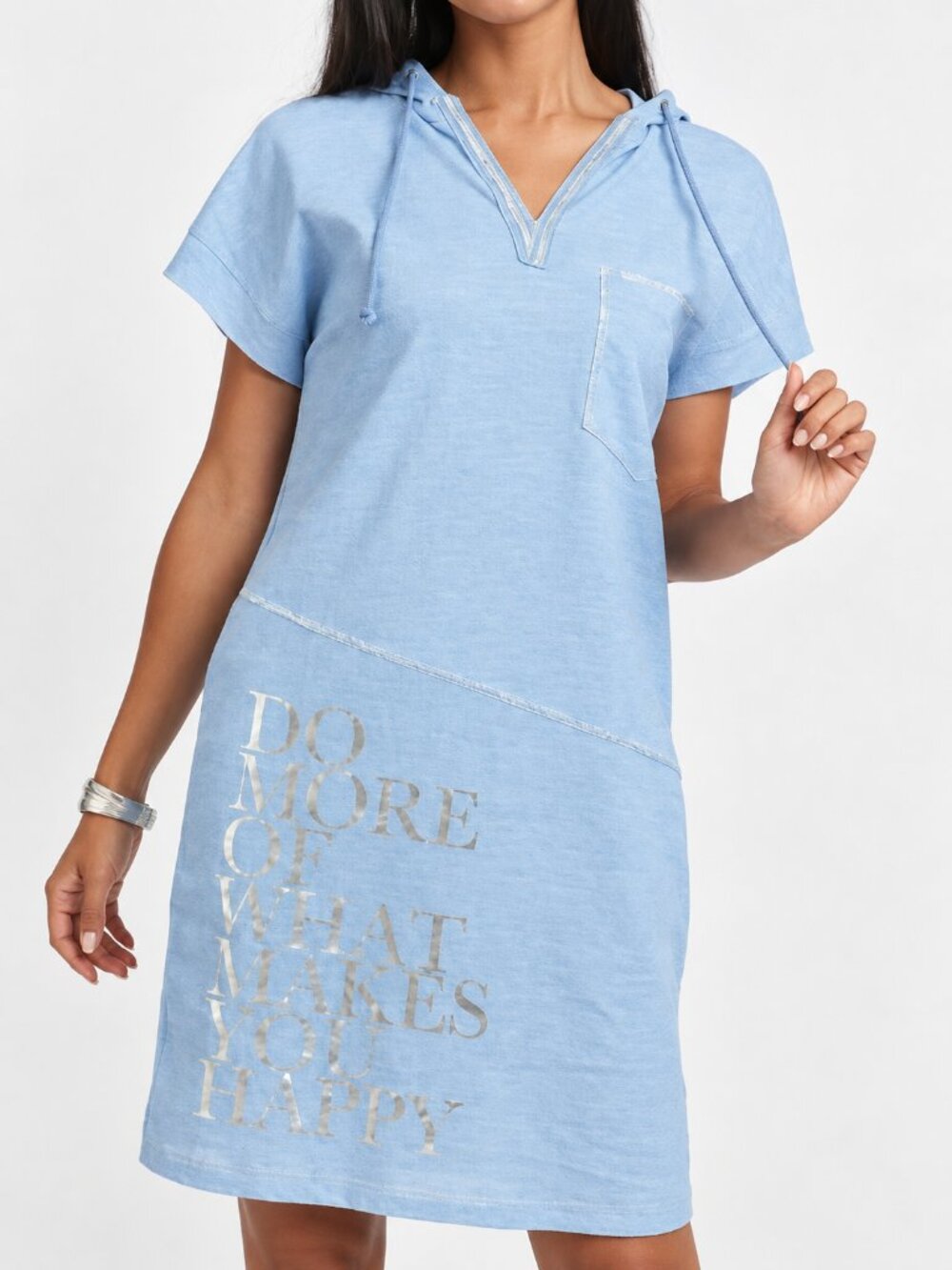 CHARLIE B 'Do More Of What Makes You Happy' Blue Linen Blend Hooded Dress Chic M